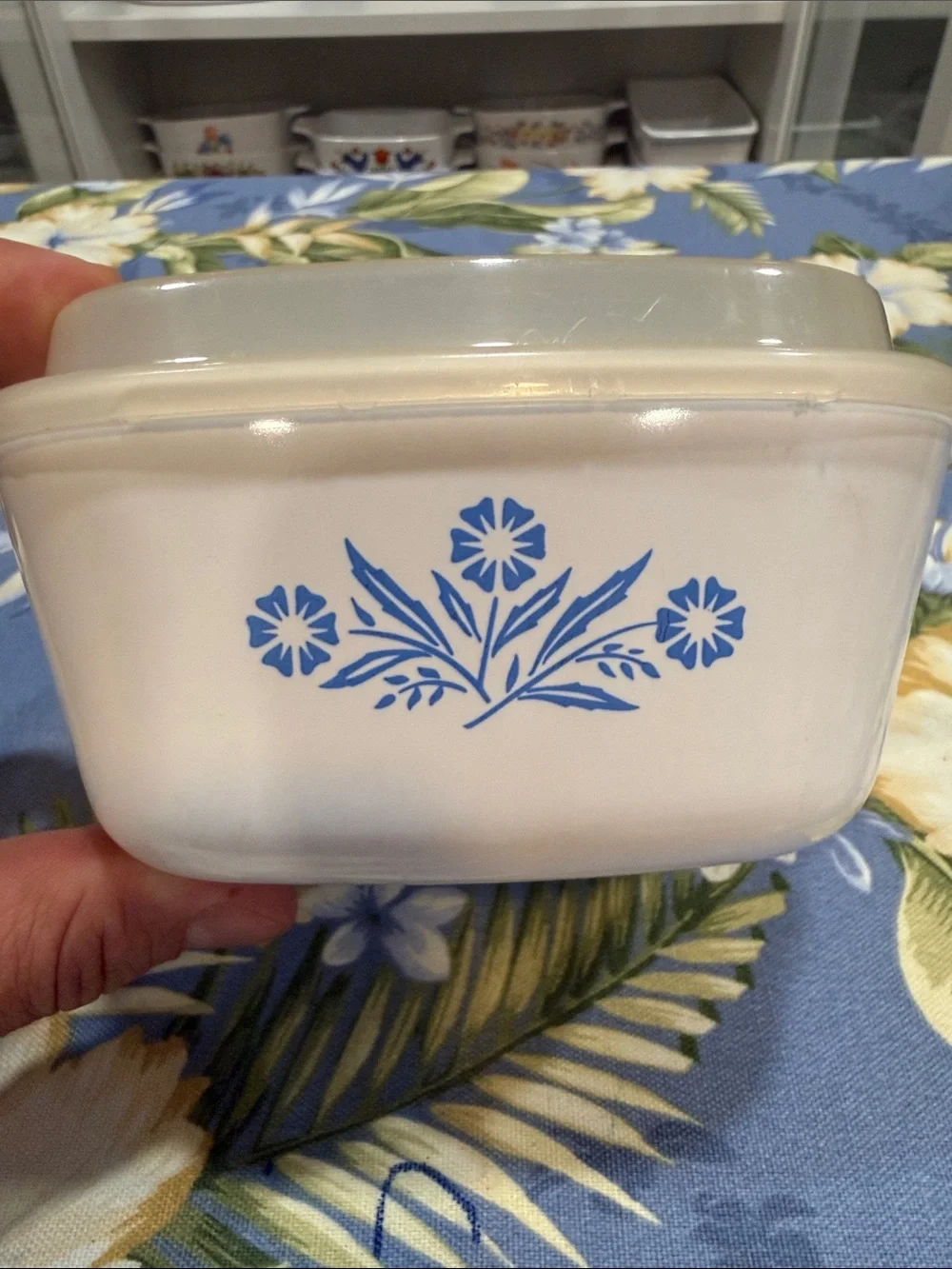 Corningware White Casserole with Blue Cornflower Design and Plastic Lid